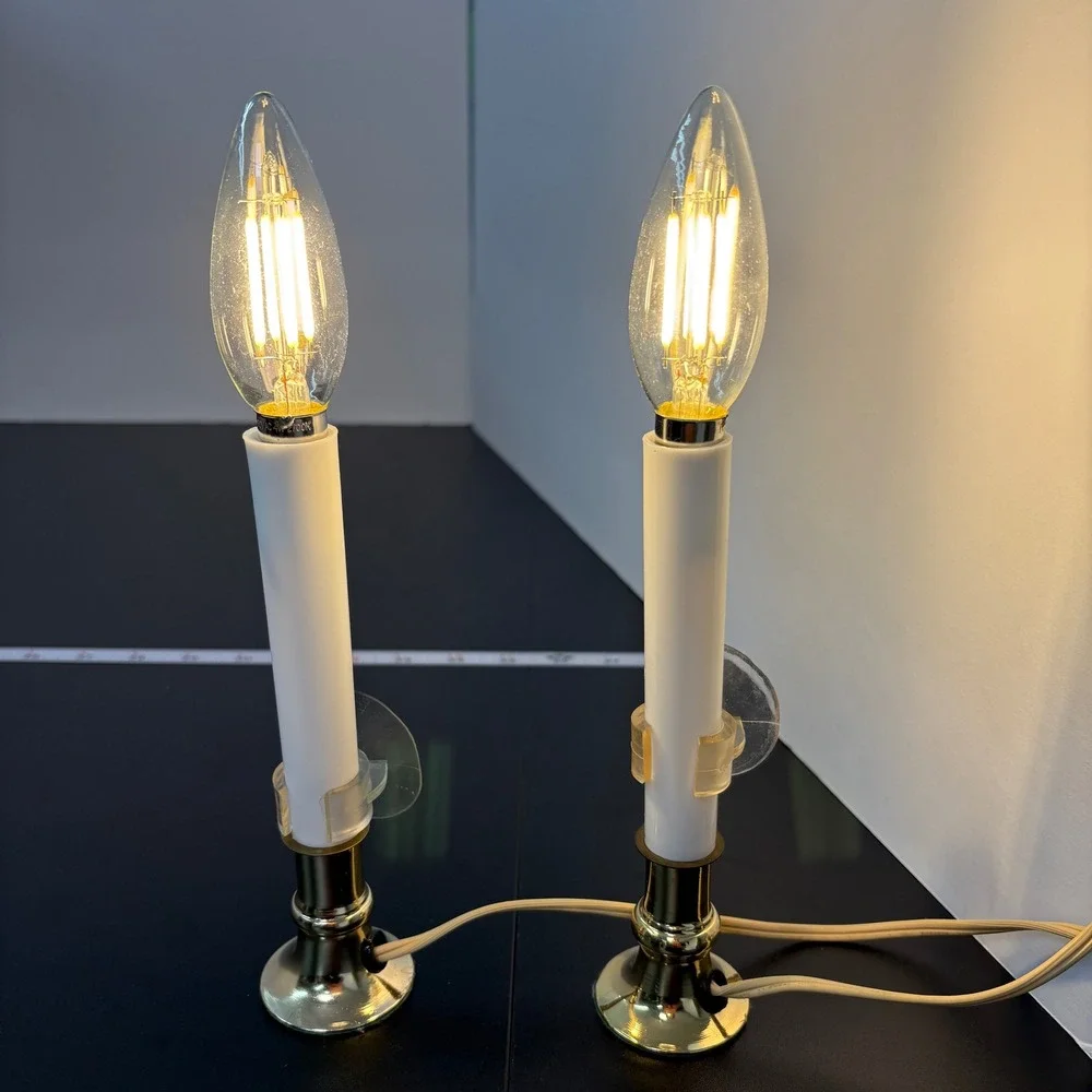 Vintage Window Candle Lamp‎ Set of 2 Gold White Electric Suction LED Home Decor